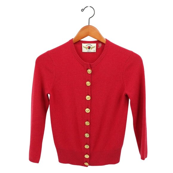 Twisted Heart Gold Logo Button Red 100% Cashmere Cardigan Sweater P - Picture 1 of 4